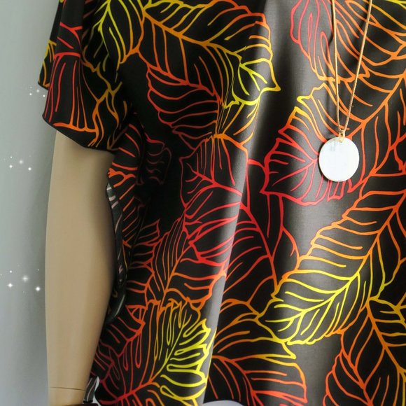 Hawaiian Ferns Polynesian Clothing Butterfly Tunic Blood Orange Red - Picture 4 of 5